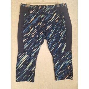 Tek Gear Workout Womens 3X Capri Leggings High Rise Hidden Pocket Blue Print